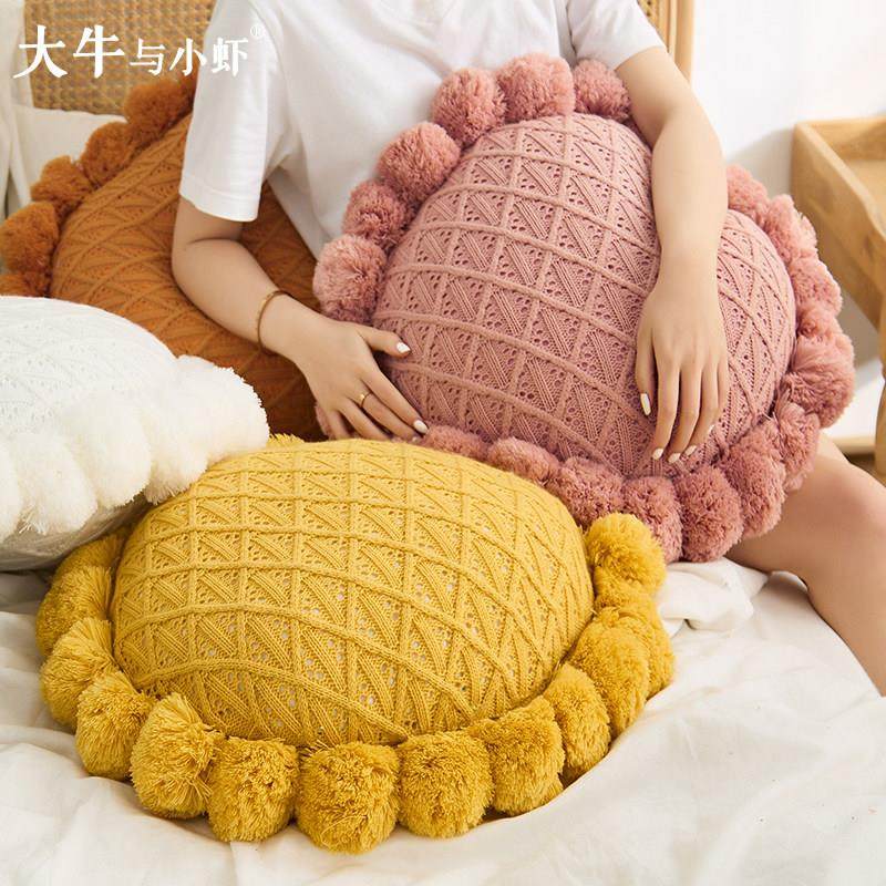 网红向阳花抱枕ins北欧风圆形靠枕沙发蒲团套客厅靠垫床上抱枕套,居家布艺,靠垫/抱枕,淘宝优惠券,粉丝福利购,淘宝优惠卷