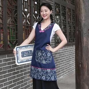 覆古民族风围裙女厨房家用餐饮休闲 农场饭店服务员工作服定制印
