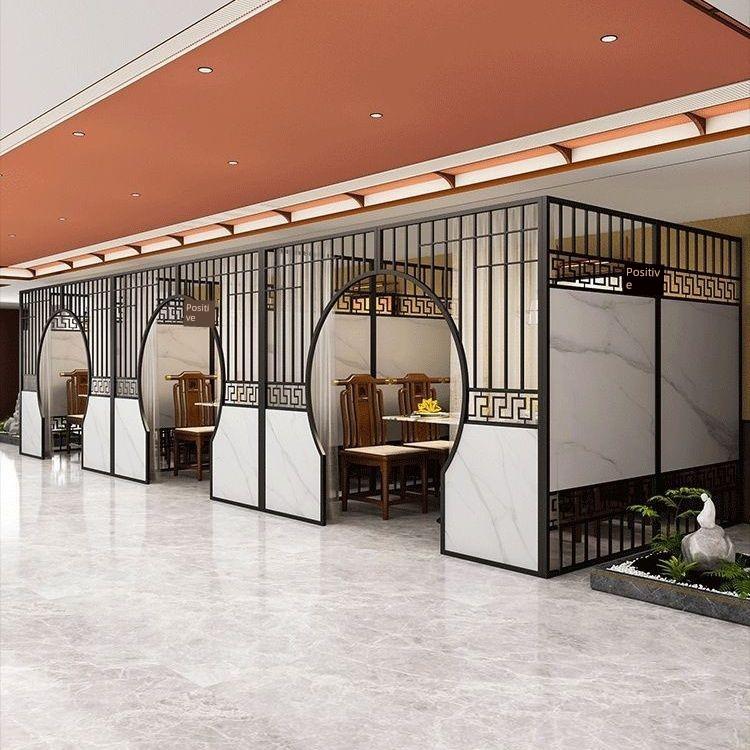 新开的箱式餐厅火锅店甲板铁屏风中国茶室建筑优雅隔断月亮洞门格