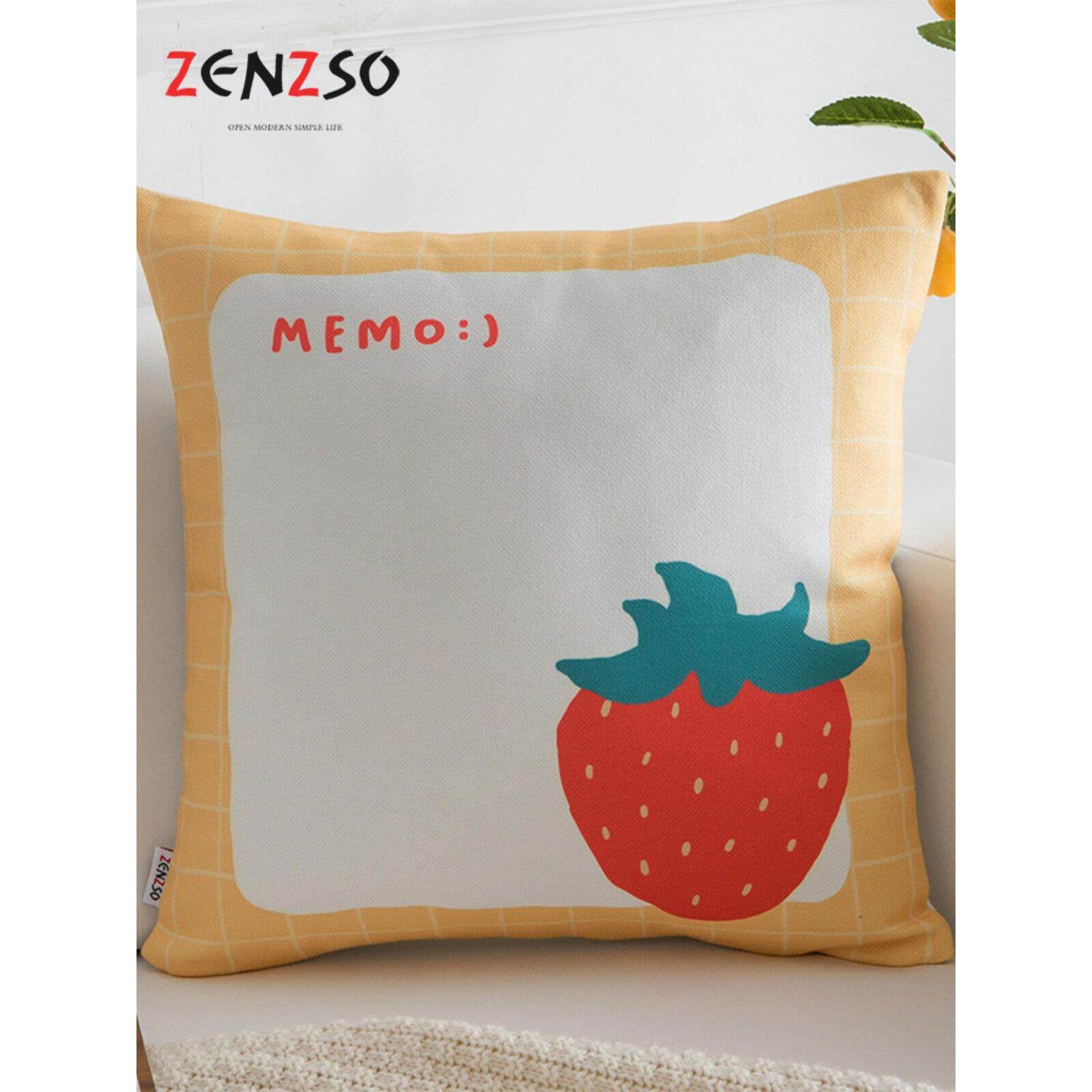 卡通棉麻靠垫布艺床头沙发靠背办公室方客厅欧式沙发抱枕草莓