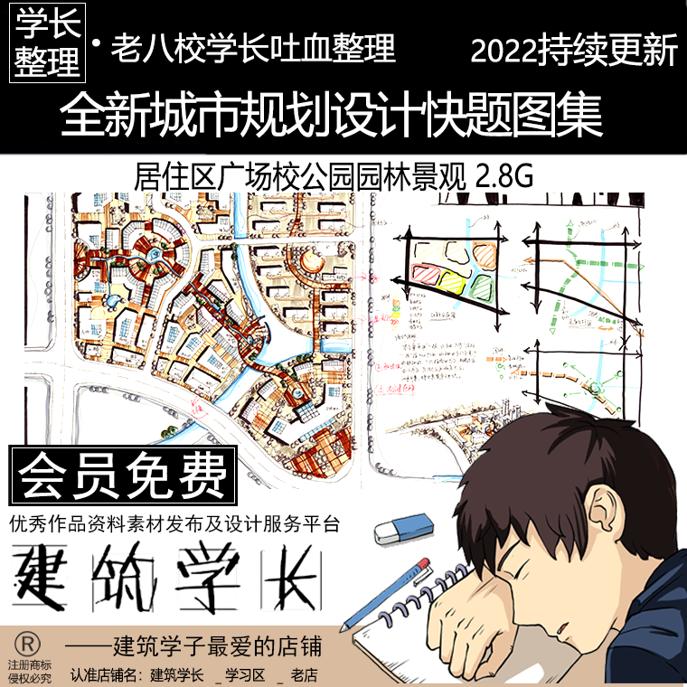 全新城市规划设计手绘快题图集效果图素材居住区广场校公园