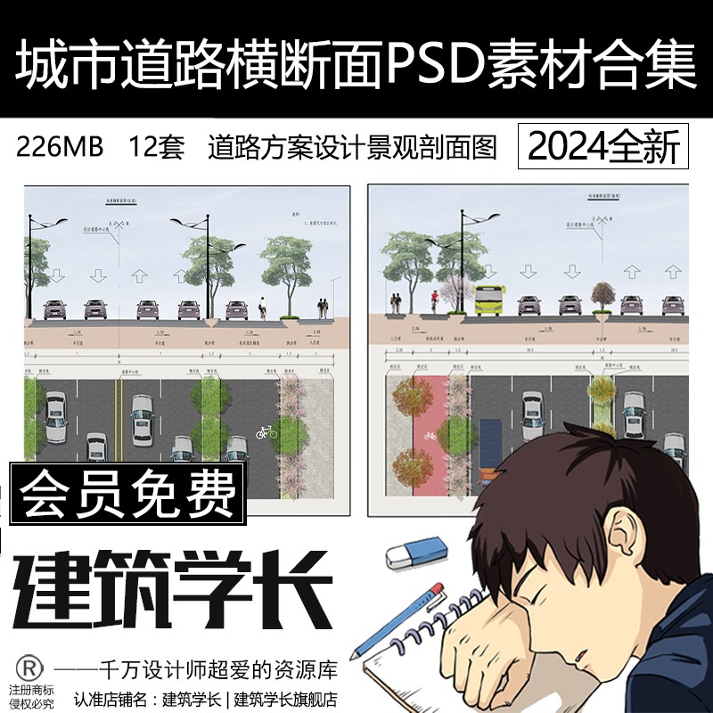 城市道路横断面PSD素材合集城市道路方案设计景观剖面图立面图 商务/设计服务 设计素材/源文件 原图主图