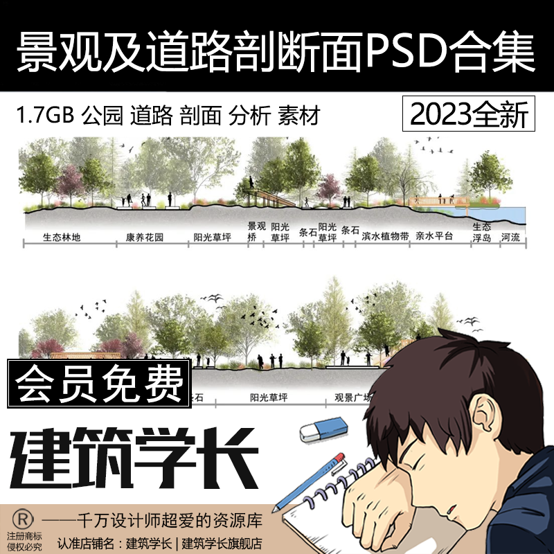 景观及道路剖断面PSD合集  公园景观 道路 剖面分析 PS素材