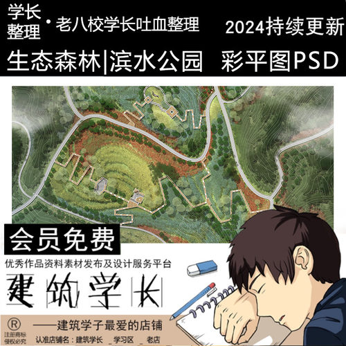 生态森林滨水湿地公园天桥雨水花园彩色总平面PSD国际风ps素材