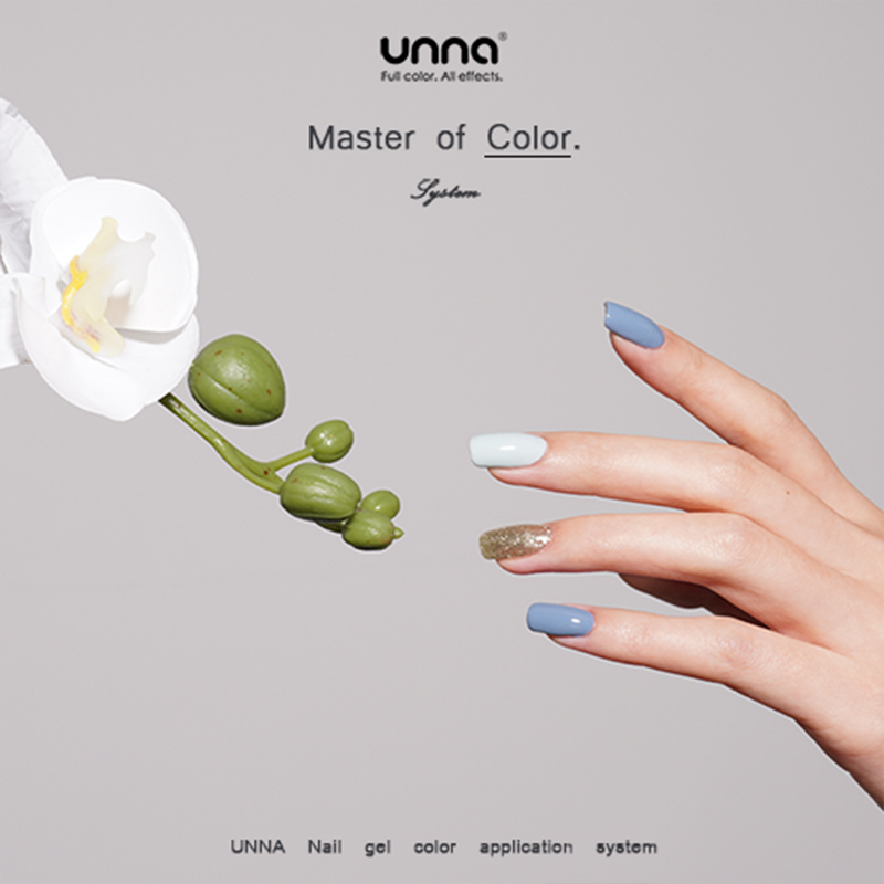 unna（美妆）unna指甲油胶2024年新款baby蓝亮片美甲夕雾蓝色短甲