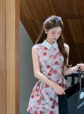 杨小卷 油画少女连衣裙千金风衬衫领无袖掐腰裙生日小礼裙公主裙