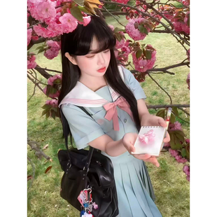 春樱夏日与薄荷色海军风粉襟水手服jk制服套装和风学院蝴蝶结风铃