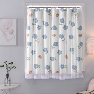 免打孔挂环式打孔遮光窗帘宿舍卧室飘窗厨房透光不透人纱帘布成品