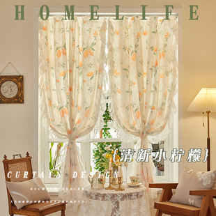 法式碎花蕾丝窗帘2025新款遮光纱帘透光不透人免打孔安装窗帘布