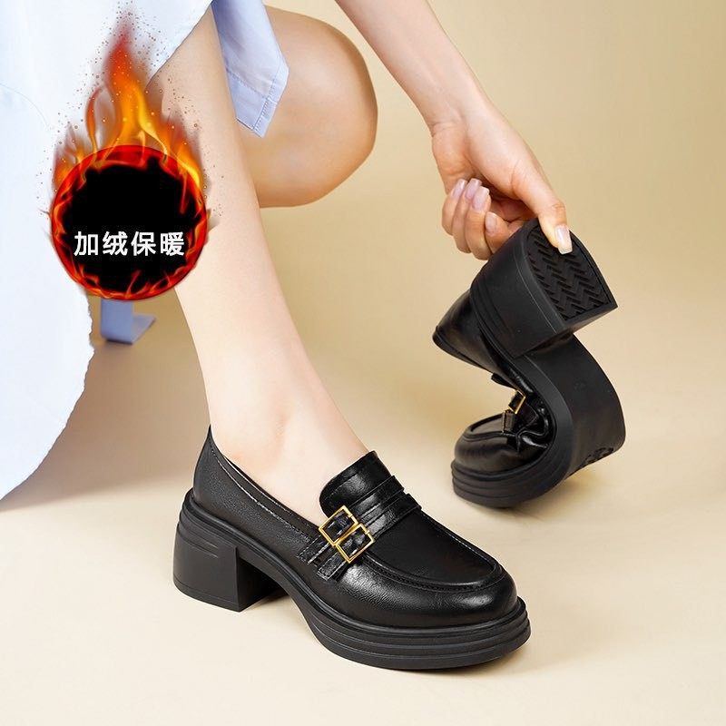 厚底乐福鞋女鞋英伦风春秋新款一脚蹬粗跟单鞋复古小皮鞋浅口百搭,女鞋,浅口单鞋,淘宝优惠券,粉丝福利购,淘宝优惠卷