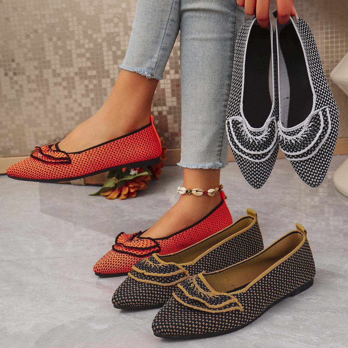 外贸2026年春款尖头平底单鞋大码时尚飞织一脚蹬休闲女鞋定制,女鞋,浅口单鞋,淘宝优惠券,粉丝福利购,淘宝优惠卷