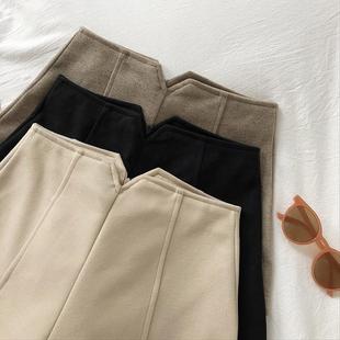 冬天配靴子的黑色毛呢短裤女秋冬高腰a字裤小个子冬季外穿靴裤子