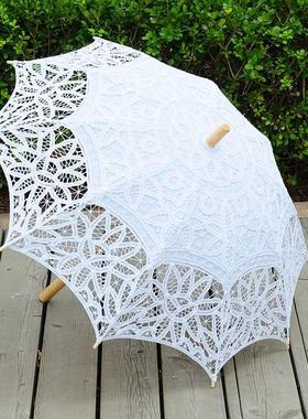 蕾丝工艺花边伞 古典公主舞蹈绣花钩花太阳伞 木柄直杆吊装绸布伞