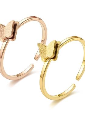 流行新品 蝴蝶钛钢戒指 活口 韩版时尚18K金戒指 女 饰品定制