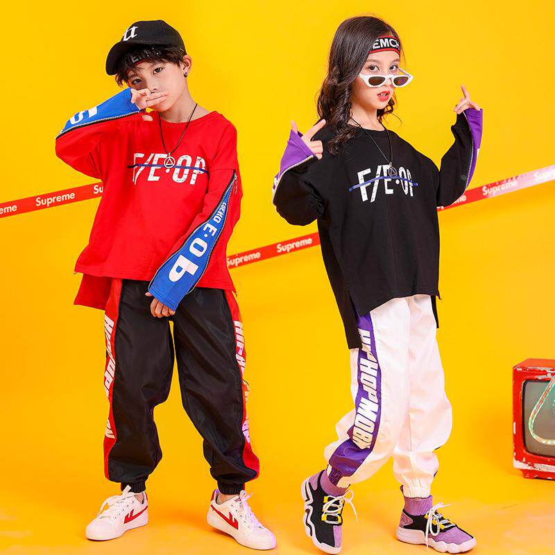 儿童嘻哈街舞服装个性男童运动架子鼓套装女孩爵士舞表演出服潮定