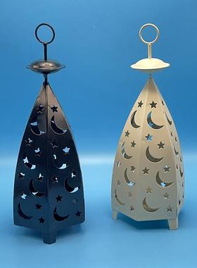 复古做旧镂空星月铁艺风灯烛台田园铁艺蜡烛台桌面装饰品摆件定制