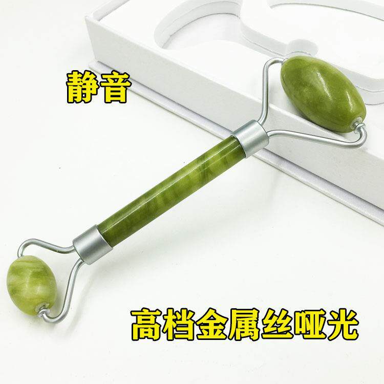 直供天然玉石器岫玉滚轮双头按摩玉滚哑光金属制定