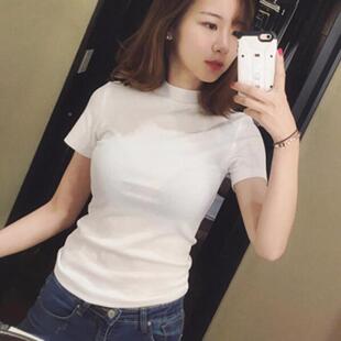 2020夏季精品韩版t恤女修身半高领短袖简约打底衫女色工厂直定制