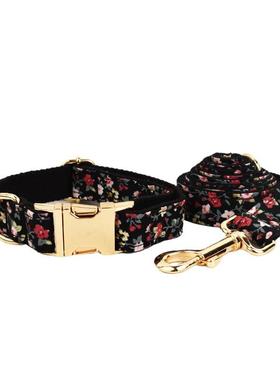 黑色小花狗狗项圈狗圈牵引绳宠物项圈狗脖圈狗脖套可刻字定制