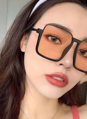 2025复古大框网红眼镜ins圆脸女太阳镜 黑茶框眼镜韩版墨镜定制