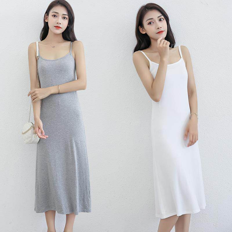 莫代尔中长款吊带背心裙打底衫女 修身包臀裙夏黑色内搭衬裙定制