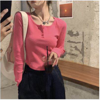 设计感长袖t恤女2025春秋新款韩版修身小心机打底衫短款学生上衣