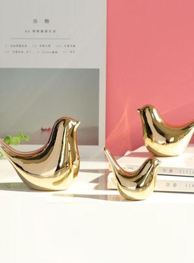 北欧创意金色陶瓷小鸟摆件现代简约客厅家居软装饰品桌面摆设定制