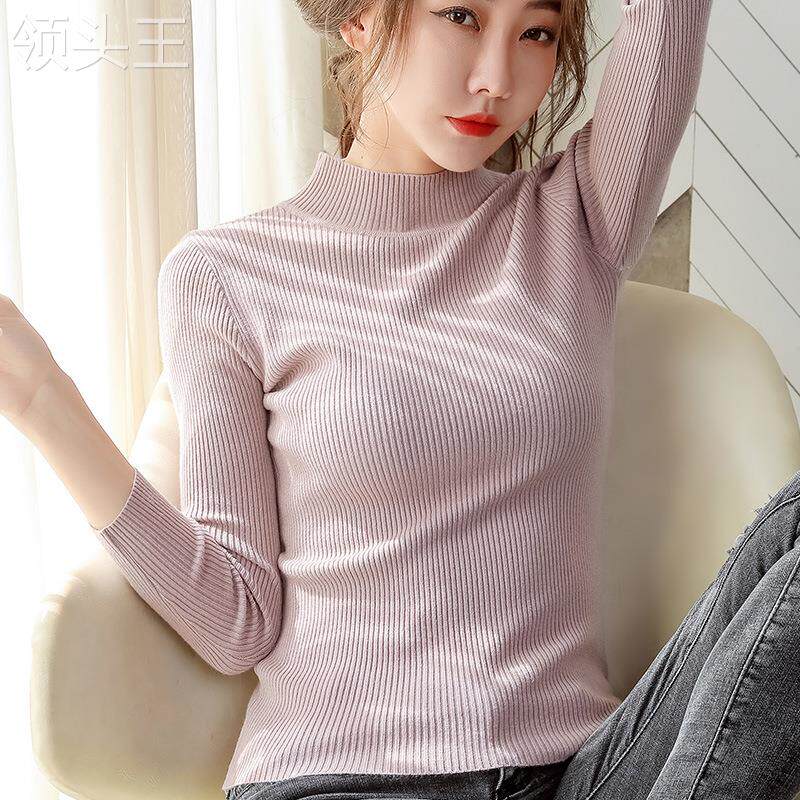 하프 터틀넥 밑단 셔츠 긴팔 스프링 이너 레이어드 슬림핏 탑 스웨터 여성 솔리드 컬러 스웨터 여성의류