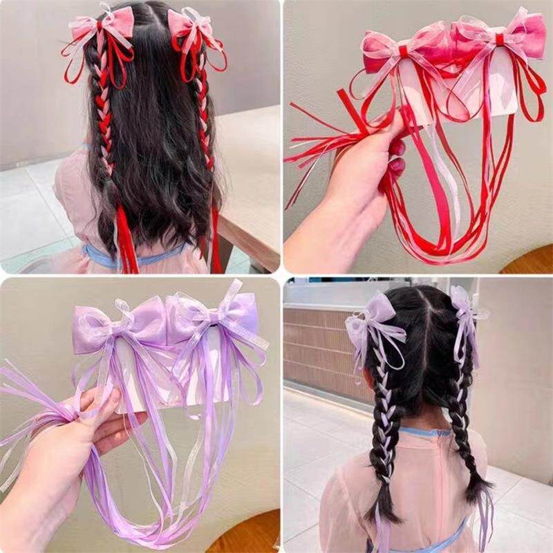 儿童长飘带超仙蝴蝶结发夹中国风宝宝小女孩编发头饰女童公主定制