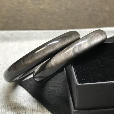 天然银曜石手镯银沙黑曜