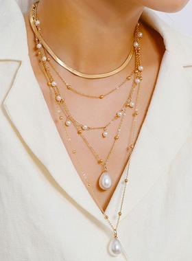 欧美混搭多元仿女性珠宝 哥特式巴洛克流苏婚礼多层项链定制