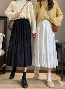 白色半身裙女新款百褶裙高腰显秋冬伞裙a字ins超仙学生裙子定制