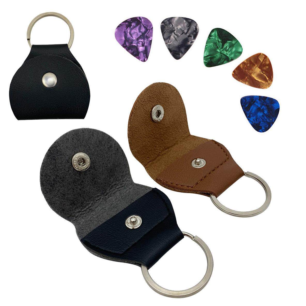 6件套 吉他拨片包 拨片收纳袋 皮袋 钥匙扣收纳弹片盒 配5个拨片