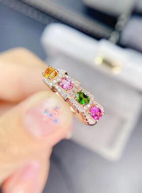 天然碧玺戒指925银镶嵌百搭宴会生日彩宝首饰礼物饰品定制