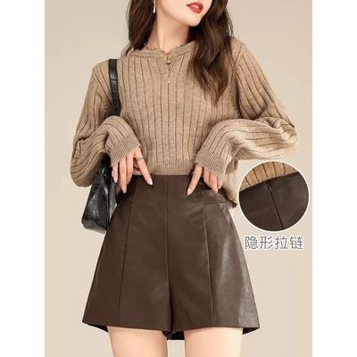 高腰皮短裤女2027新款秋冬季a字显pu皮阔腿裤黑色韩版外穿靴裤定