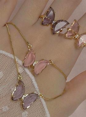 新款时尚镀金开口指环 直供铜首饰戒指玻璃蝴蝶戒指定制