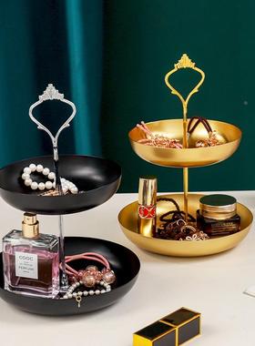 欧式风家居创意铁艺双层首饰收纳架托盘女孩卧室桌面摆件定制