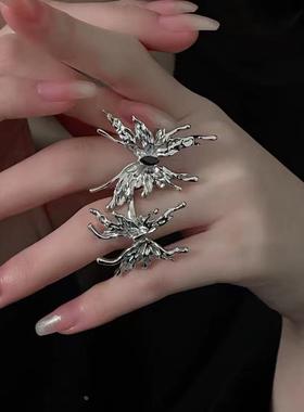 个性蝴蝶开口戒指女ins潮小众设计师感网红冷淡风时尚食指戒定制