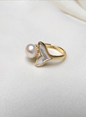 余生有你鱼尾戒指淡水贝壳14K电镀真金网红戒指定制