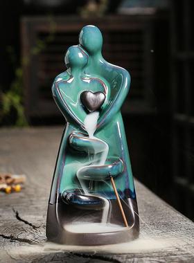 陶瓷倒流香香薰炉家居饰品摆件 创意情人节左右逢源回流香炉定制