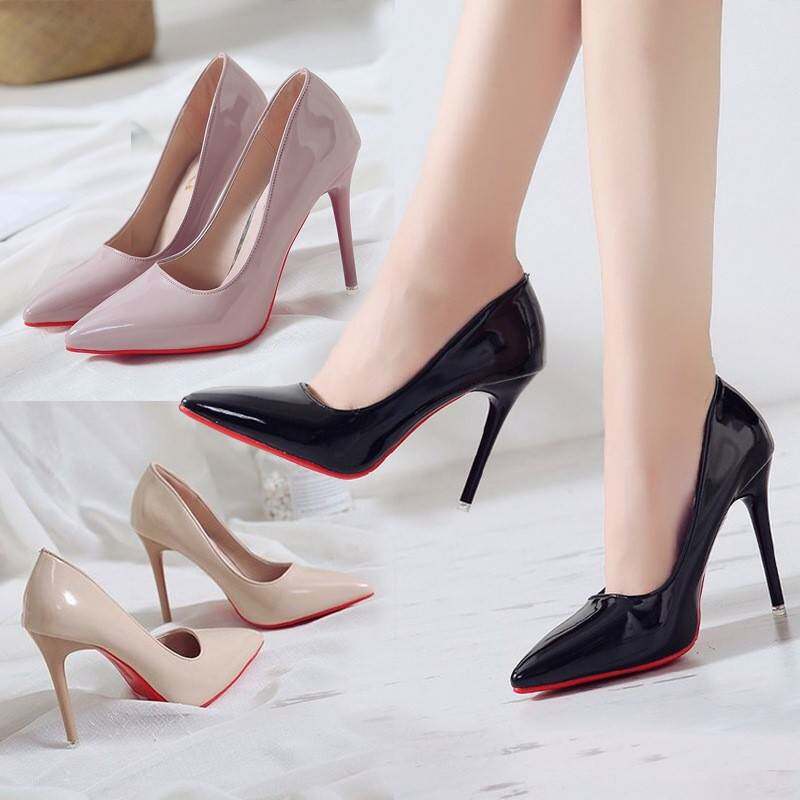 大码工作鞋女2026新款韩版尖头高跟单鞋女细跟漆皮红色婚鞋定制