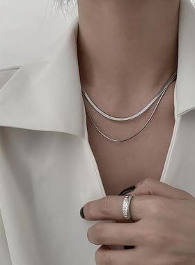 双层简约蛇骨链女欧美风小众钛钢简约气质素链ins冷淡风锁骨定制