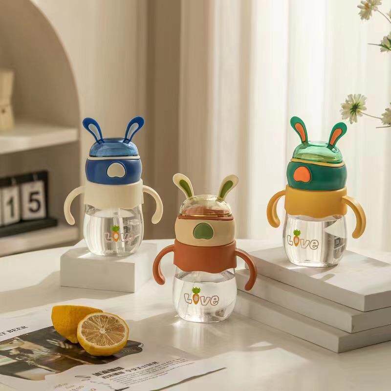 儿童吸管杯便携防摔两用带手柄水壶小学生夏季塑料水杯幼儿园宝宝