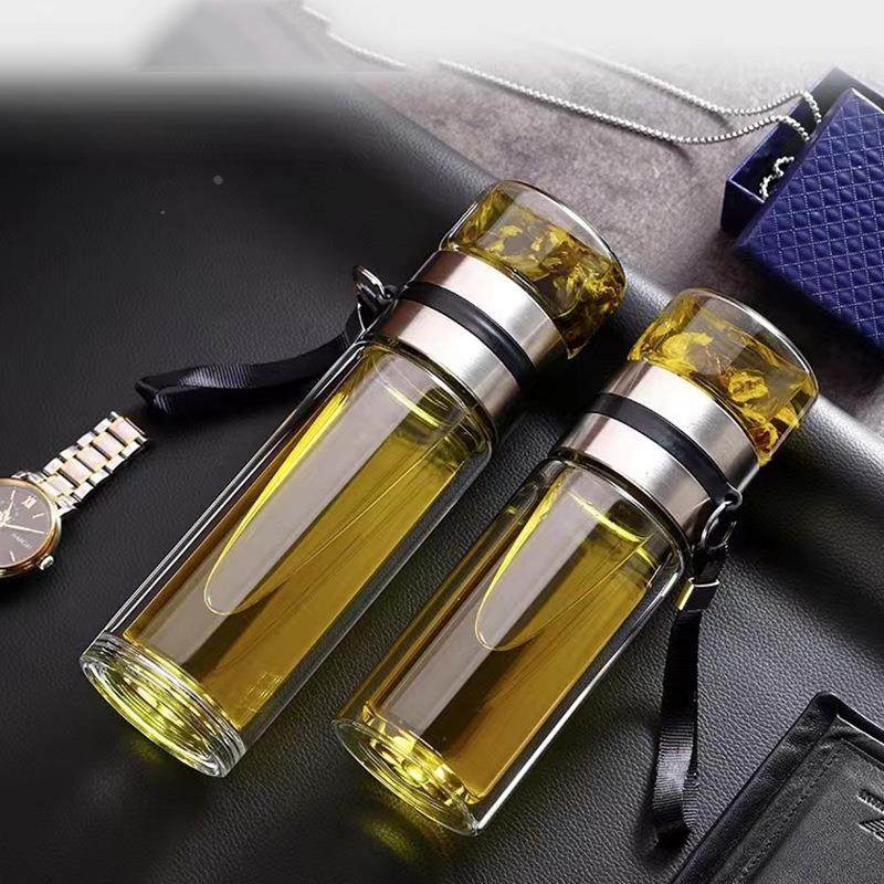 创意茶水分离杯高硼硅耐热玻璃水杯双层隔热茶具套装家用杯子定制