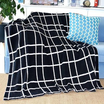 半边绒毯子沙发盖毯办公室午休午睡毯黑白格毛毯空调毯沙发毯定制