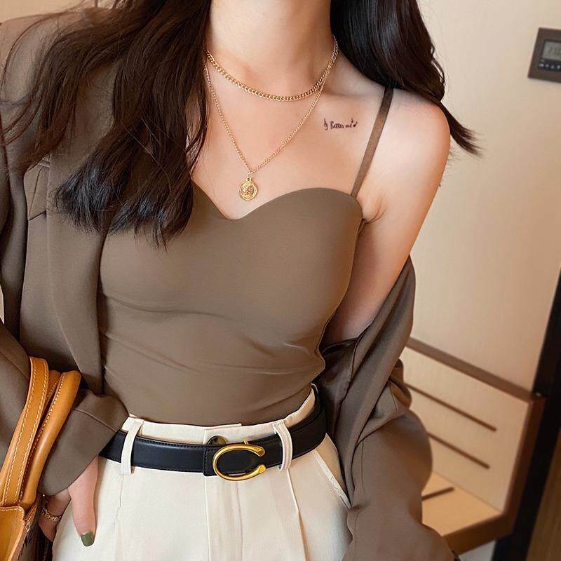 小吊带背心女夏带胸垫内搭外穿美背文胸一体内衣打底白色抹胸上衣