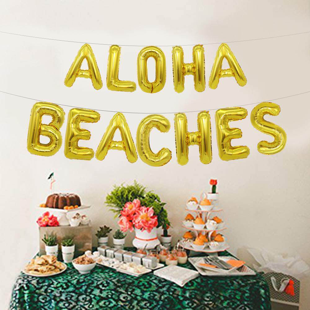 夏威夷派对装饰 16寸aloha beaches字母铝箔气球定 制定制