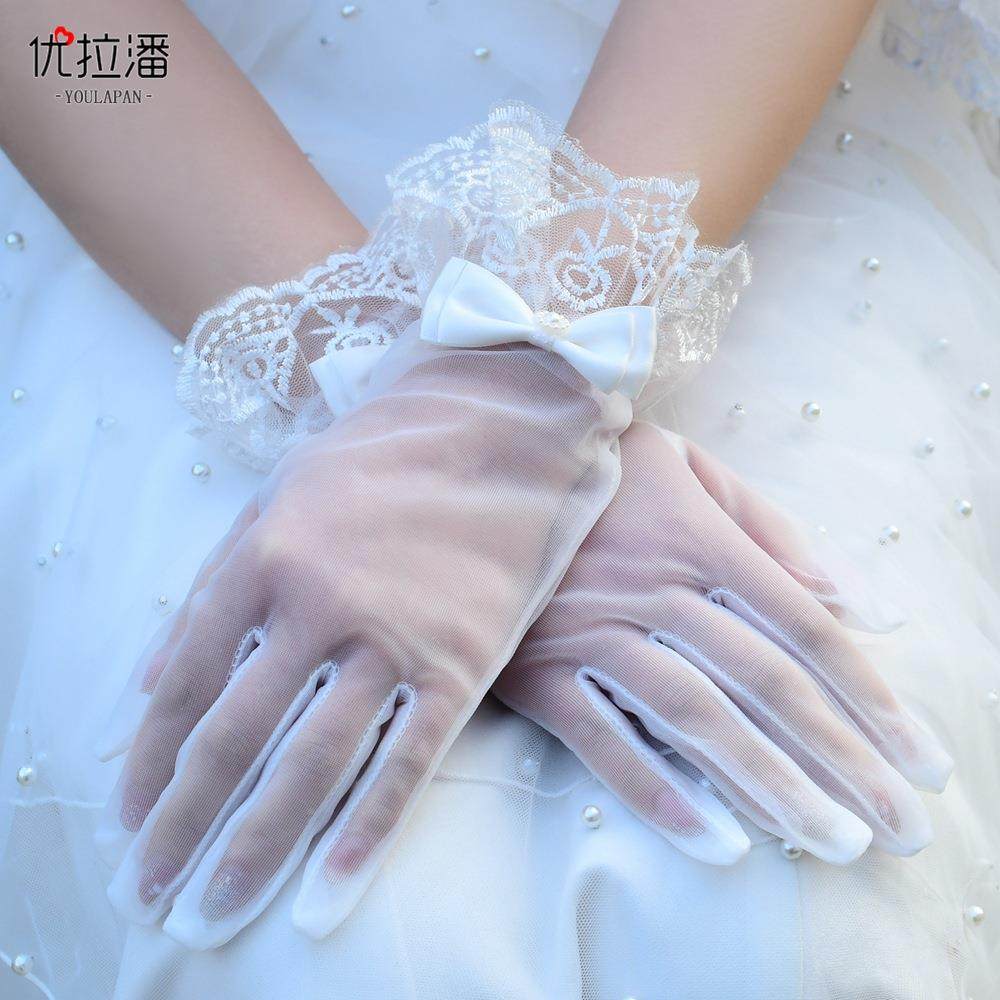 优拉潘 新娘网纱蕾丝蝴蝶手套 影楼拍照超仙结婚短款网纱袖套VM07