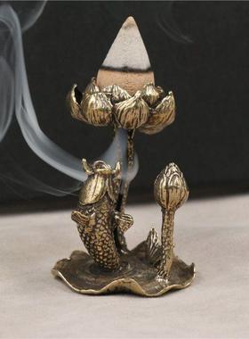 复古做旧荷叶荷花鲤龙门摆件池塘意境莲花倒流香托香架定制