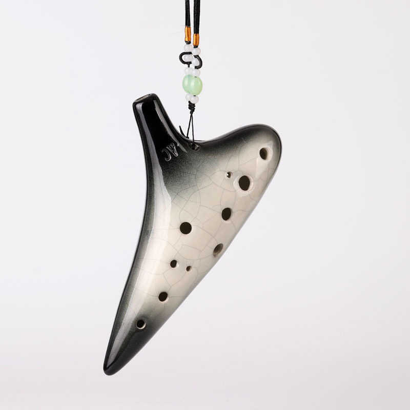 新品渐变黑陶笛12孔中音c调音色优美准确 初学教学十二孔陶笛